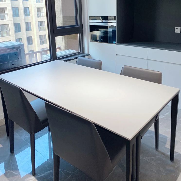 Contemporary Style Home Sintered Stone Dining Table Rectangle Shape Table with Metallic Base Clearhalo ' dining_table' 'Dining Tables & Seating' 'Dining Tables' 'furn' 'furn_dining_table' 'Furniture' 'furniture_dining_table' 'Kitchen & Dining Furniture' 'kitchen&dining_furn' 'kitchen' 'kitchen_dining_table' 1200x1200_90500140-a716-4e2c-b621-45f4a3bb77af
