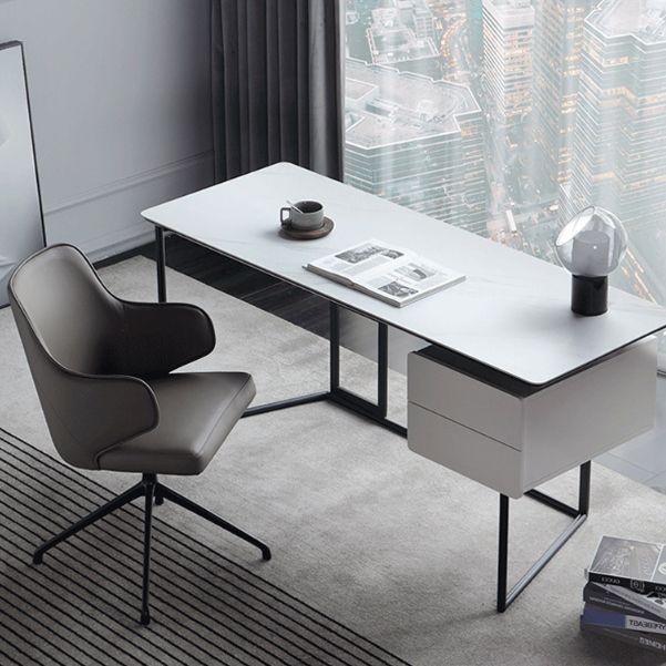 Modern Fixed Arms Office Chair Leather Ergonomic No Wheels Chair Clearhalo 'furn' 'furn_office_chair' 'Furniture' 'Office Chairs' 'Office Furniture' 'office_chair' 1200x1200_90505b0c-c3ae-44e5-ba22-9be7a899504c