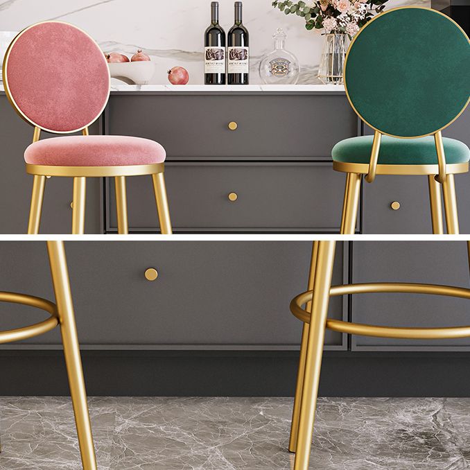 Glam Bar Stools Iron Gold Velvet Bar Stool with Metal Base Low Back Clearhalo 'Bar Furniture' 'Bar Stools' 'bar_stools' 'furn' 'furn_bar_stools' 'furniture_bar_stools' 'Kitchen & Dining Furniture' 'kitchen&dining_furn' 'kitchen' 'kitchen_furn' Furniture' 1200x1200_905360dc-8ee8-41af-93af-90ab7517bb32