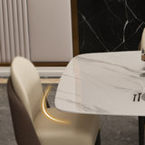 Mesa rectangular de comedor estilo Glam, mesa de piedra sinterizada con patas de metal para el hogar