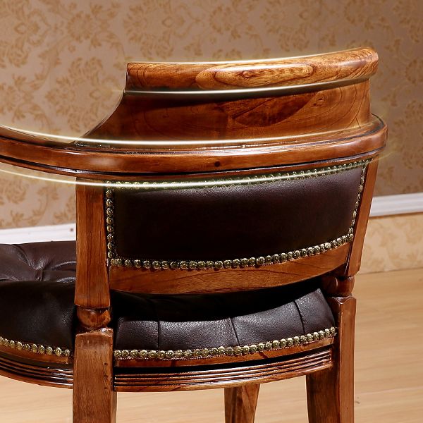 Rustieke stijl eetkamerstoel lederen stoel met houten basis voor thuis