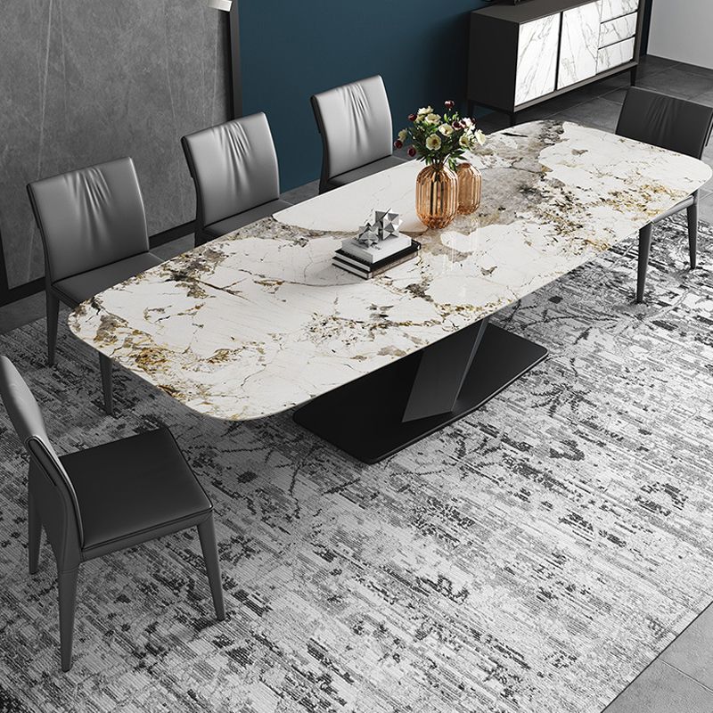 Glam Sintered Stone Dining Table Pedestal Base Casual Dining Table for Dining Room