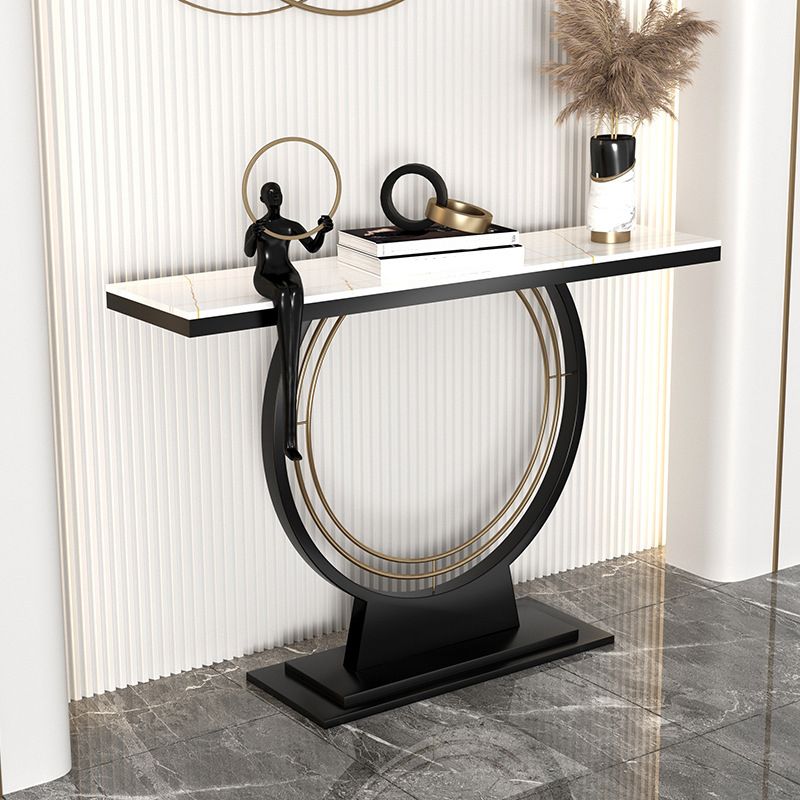 31.5" Tall Stone Accent Table Stain Resistant Console Table with 1 Shelf Clearhalo 'Console Tables' 'console_tables' 'Entry & Mudroom Furniture' 'furn' 'furn_console_tables' 'Furniture' 1200x1200_905d5b8a-dde2-4c32-b44b-9a7a101f5f64