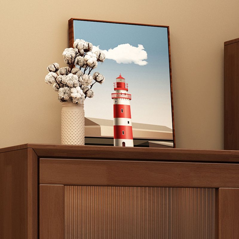 Mid Century Solid Wood 1-Door Cabinet Glass Paned Side Cabinet with 2-Drawer Clearhalo 'Cabinets & Chests' 'cabinets_chests' 'furn' 'furn_cabinets_chests' 'Furniture' 'Living Room Furniture' 1200x1200_9065cc66-55d0-4b92-aa5b-c85df1d021ad