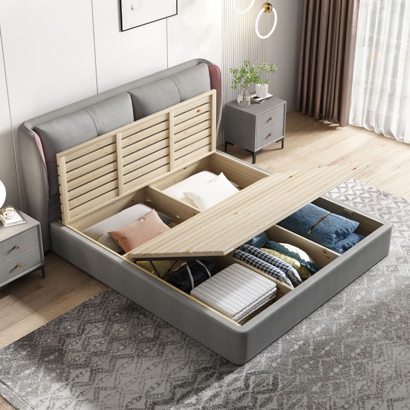 Modern Gray Wingback -bed met getufte rechthoekige hoofdeinde en metalen benen