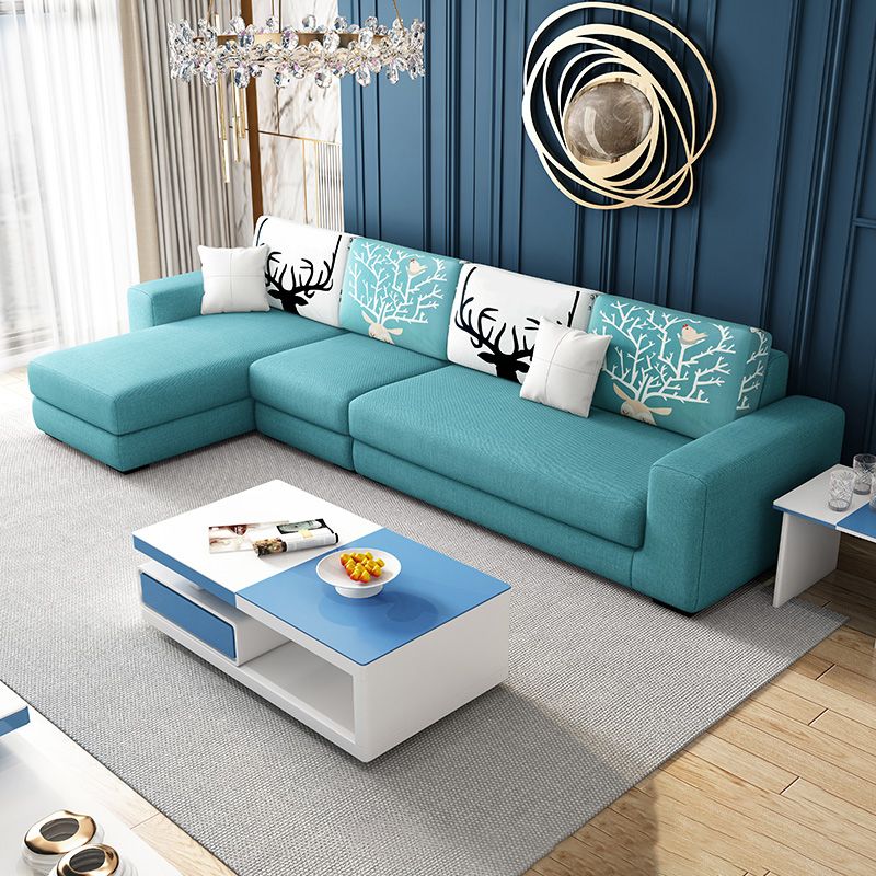 Cotton Blend Sofa and Faux Leather Square Arm Pillowed Back Cushions Sectionals Clearhalo 'furn' 'furn_sectionals' 'Furniture' 'Living Room Furniture' 'Sectionals' 1200x1200_90681103-5fd0-4b3f-8179-163f0f5aa82e