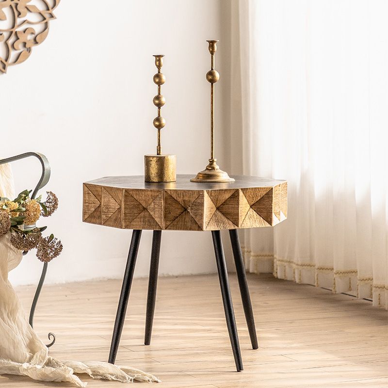 French Country Distressed Wood Sofa Side Accent Table in Brown