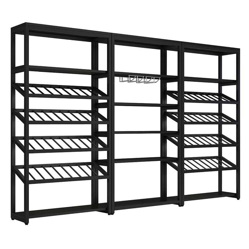 Bouteille à vin de sol en métal et porte-verre en verre support de vin en bois moderne pour cuisine