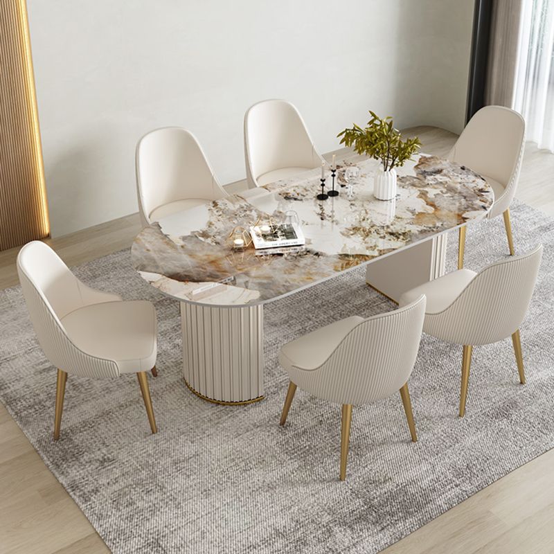 Simple Oval Dining Room Table Sintered Stone Top Double Pedestal Table Clearhalo 'Dining Tables & Seating' 'Dining Tables' 'dining_table' 'furn' 'furn_dining_table' 'Furniture' 'Kitchen & Dining Furniture' 1200x1200_906fd4d9-ee8a-4521-afc7-e3143735a546