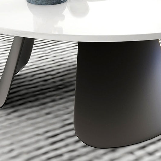 Slate Round Coffee Table Modern Metal Pedestal Cocktail Table