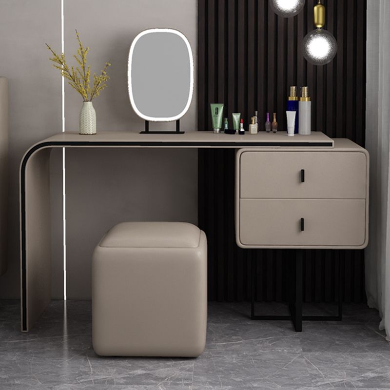 Tavolo da toep glam tavolo da trucco in pelle vanità con doppio cassetto