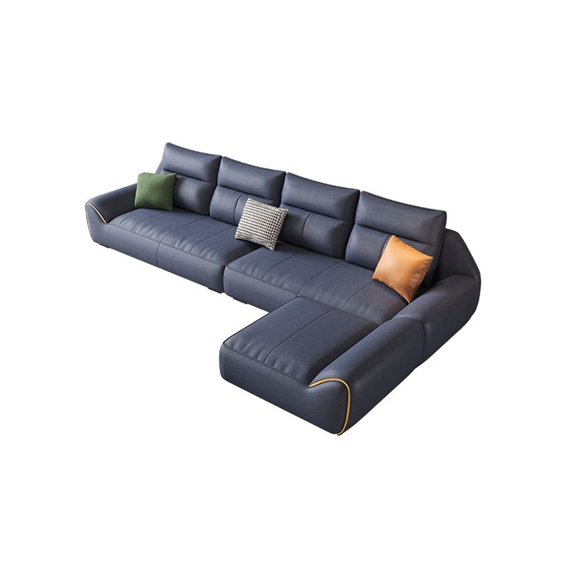 Cuscini rimovibili blu quadrati rimovibili divano e chaise in pelle finta contemporanea