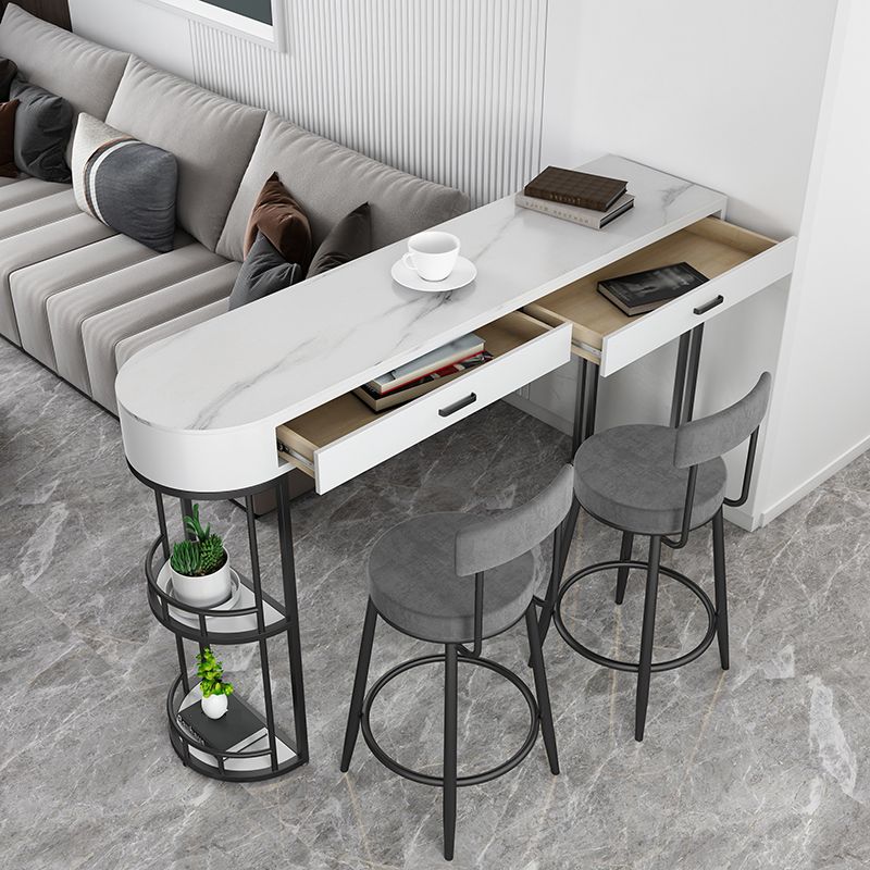 Stone Indoor Glam Bar Dining Table Iron Double Pedestal Bistro Table with Drawer Clearhalo 'Bar Furniture' 'Bar Tables' 'bar_tables' 'furn' 'furn_bar_tables' 'Furniture' 'furniture_bar_tables' 'Kitchen & Dining Furniture' 'kitchen&dining_furn' 'kitchen' 1200x1200_907ba08c-6364-4c8d-86cc-c84825d938fd