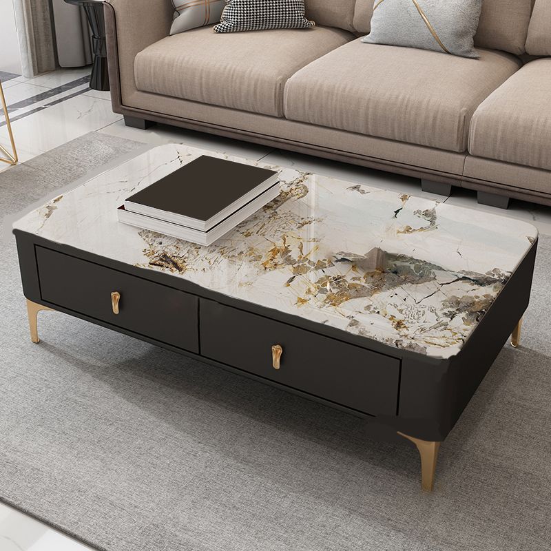 Glam rechteckiger Couchtisch aus Stein, einzelner Couchtisch mit 4 Beinen und Schubladen
