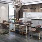 Traditional Luxury Dining Table Rectangle Double Pedestal Table with Gold Frame Clearhalo ' dining_table' 'Dining Tables & Seating' 'Dining Tables' 'furn' 'furn_dining_table' 'Furniture' 'furniture_dining_table' 'Kitchen & Dining Furniture' 'kitchen&dining_furn' 'kitchen' 'kitchen_dining_table' 1200x1200_90801639-1c3e-4277-b66f-3fccda040481