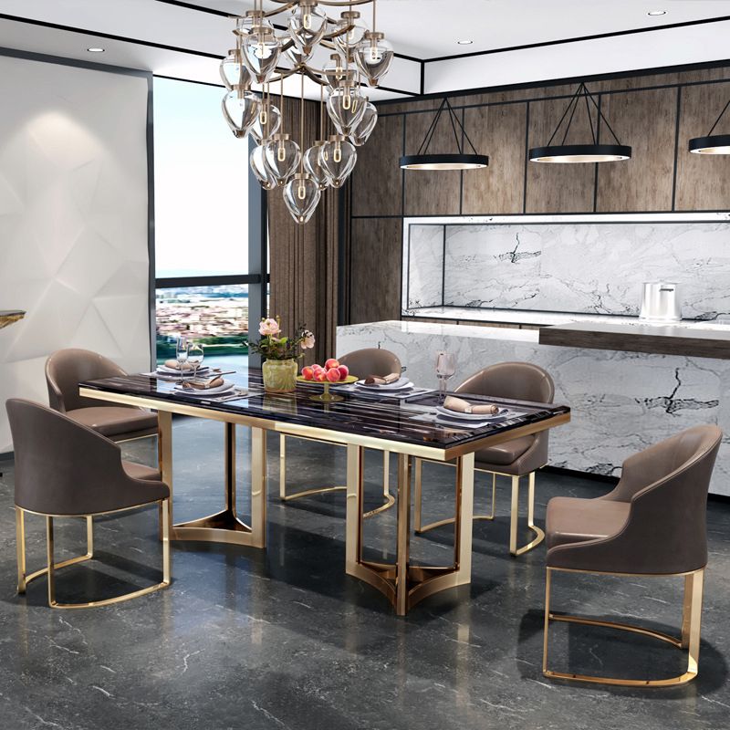 Traditional Luxury Dining Table Rectangle Double Pedestal Table with Gold Frame Clearhalo ' dining_table' 'Dining Tables & Seating' 'Dining Tables' 'furn' 'furn_dining_table' 'Furniture' 'furniture_dining_table' 'Kitchen & Dining Furniture' 'kitchen&dining_furn' 'kitchen' 'kitchen_dining_table' 1200x1200_90801639-1c3e-4277-b66f-3fccda040481
