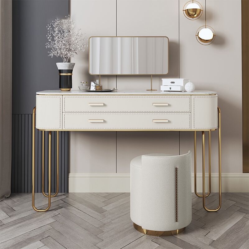 Glam Beige Makeup Dressing Table Stool Set Slate Top Vanity Tables