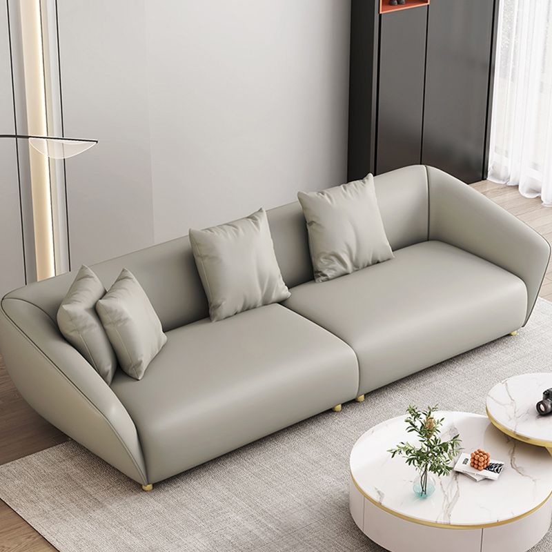 Glam Sloped Arm Sofa with Pillows Genuine Leather Sofa in Gray Clearhalo 'furn' 'furn_sectionals' 'Furniture' 'Living Room Furniture' 'Sectionals' 1200x1200_908076fe-7384-4cf6-a168-96bc6056afd1