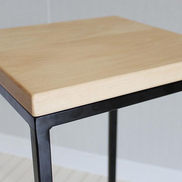 Modern Wood Square Top Side Table 23.6" Tall Iron Frame End Table