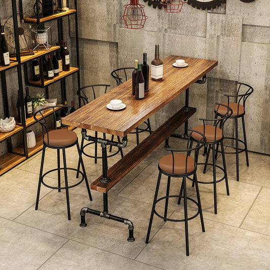 Industrial Wood Counter Table with Rectangle Table Top Black Trestle Table - 42" H Clearhalo 'Bar Furniture' 'Bar Tables' 'bar_tables' 'furn' 'furn_bar_tables' 'Furniture' 'furniture_bar_tables' 'Kitchen & Dining Furniture' 1200x1200_90837bc1-c518-4464-beb5-72bce3bf98bb