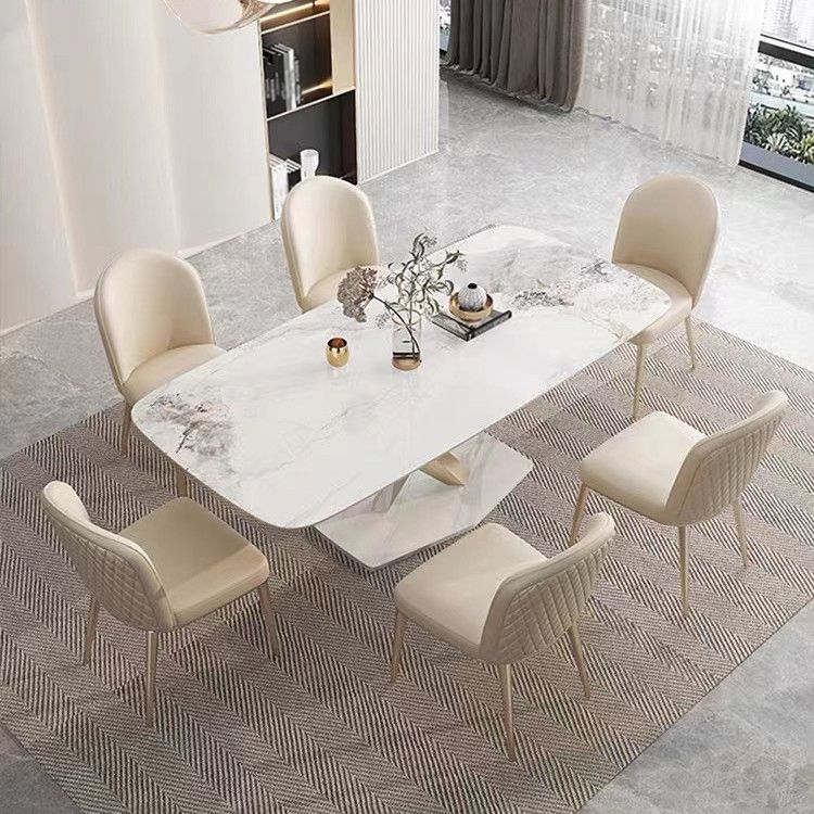 Luxury Sintered Stone Top Dining Set Rectangle 1/4/5/7 Pieces Dining Table with Chairs Clearhalo 'Dining Room Sets' 'Dining Tables & Seating' 'dining_room_set' 'furn' 'furn_dining_room_set' 'Furniture' 'furniture_dining_room_set' 'Kitchen & Dining Furniture' 1200x1200_90856db5-bab8-434d-b1ae-d88bd3139649