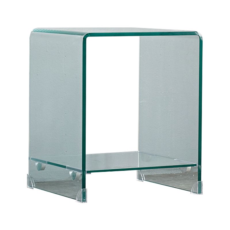 Modern Sled Corner Table Square Glass Side End Table for Living Room