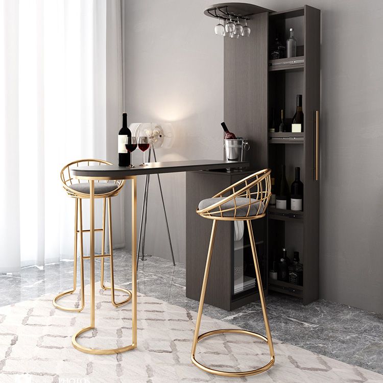 Glam Wood Telescopic Bar Table with Wine Cabinet for Living Room