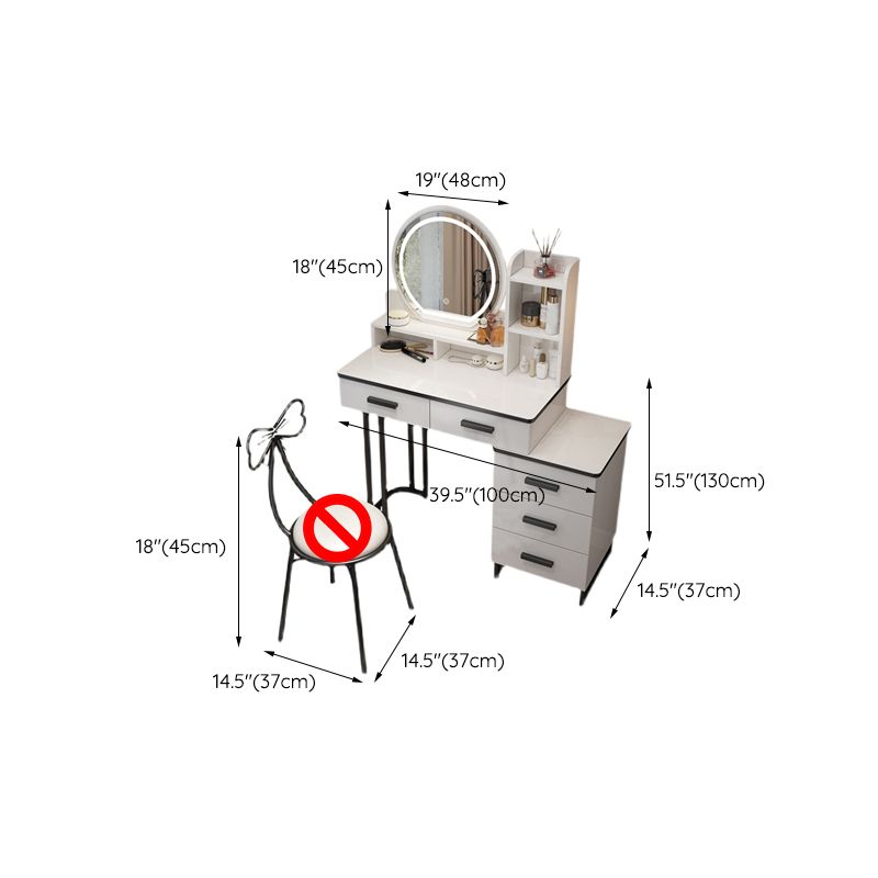 Tavolo da toeletta per trucco da letto di vanità a specchio con 5 cassetti in bianco