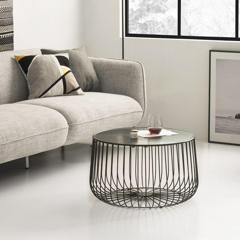 Metal Geometric Coffee Table Mid-Century Modern Frame Cocktail Table with Storage