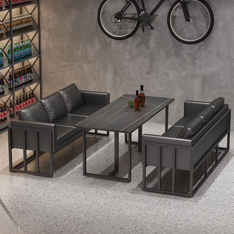 Industrial Style Black Dining Table Sintered Stone Dining Table with Black Frame Clearhalo 'Dining Tables & Seating' 'Dining Tables' 'dining_table' 'furn' 'furn_dining_table' 'Furniture' 'furniture_dining_table' 'Kitchen & Dining Furniture' 'kitchen' 'kitchen_dining_table' 1200x1200_908d731a-415c-4038-97f3-e2a2fe9df0cd