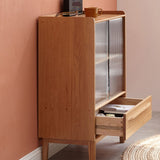 Glass Paned 1 - Drawer Solid Wood Accent Cabinet for Living Room