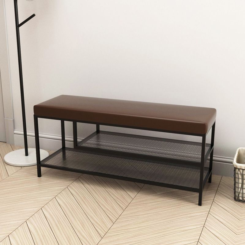 12.6 Inch Wide Seating Bench Modern Metal Cushioned Entryway Bench Clearhalo 'Benches' 'Chairs & Seating' 'furn' 'furn_benches' 'Furniture' 'Living Room Furniture' 1200x1200_90975a90-cd77-49b8-8cfe-d6b27740b347