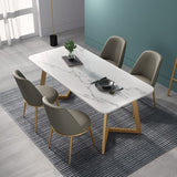 Fixed Sintered Stone Dining Room Set with Metallic 4 Legs Table Dining Room Furniture for Home Clearhalo 'Dining Room Sets' 'Dining Tables & Seating' 'dining_room_set' 'Furniture' 'furniture_dining_room_set' 'Kitchen & Dining Furniture' 'kitchen&dining_furn' 'kitchen' 1200x1200_909760dd-d707-48a7-b989-3aa73b8dea2b
