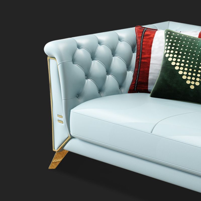 コンテンポラリータフトバックチェスターフィールドの長椅子本物の革の丸いアームソファ