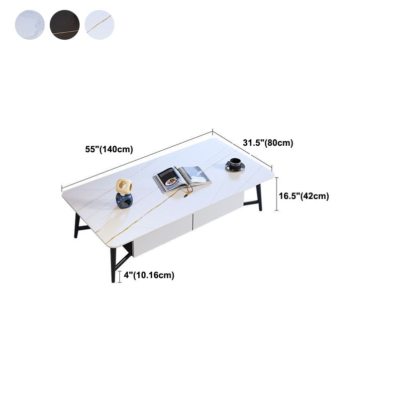 Modern Style Rock Slate Black Gold/white Gold/White Black with 2 Drawer Coffee Table