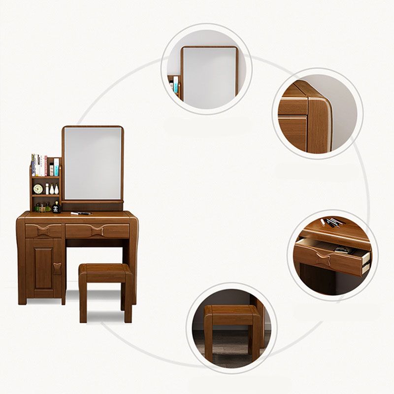 Make-up Vanity Standing Solid Wood Double Drawers Mirror Traditional Bedroom Clearhalo 'Bedroom Furniture' 'furn' 'furn_makeup_vanities' 'Furniture' 'Makeup Vanities' 'makeup_vanities' 1200x1200_90ab6fd1-55a5-44d8-aef9-d1b67e52c0b2
