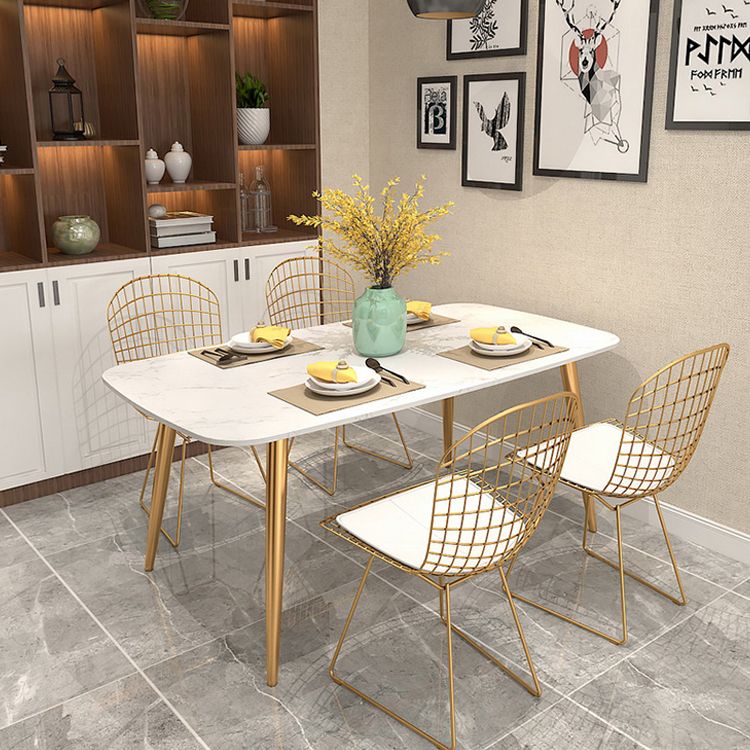 Set dinette Glam Iron Set tavolo da pranzo con piano in pietra sinterizzata bianca rettangolare da 1/4/5 pezzi