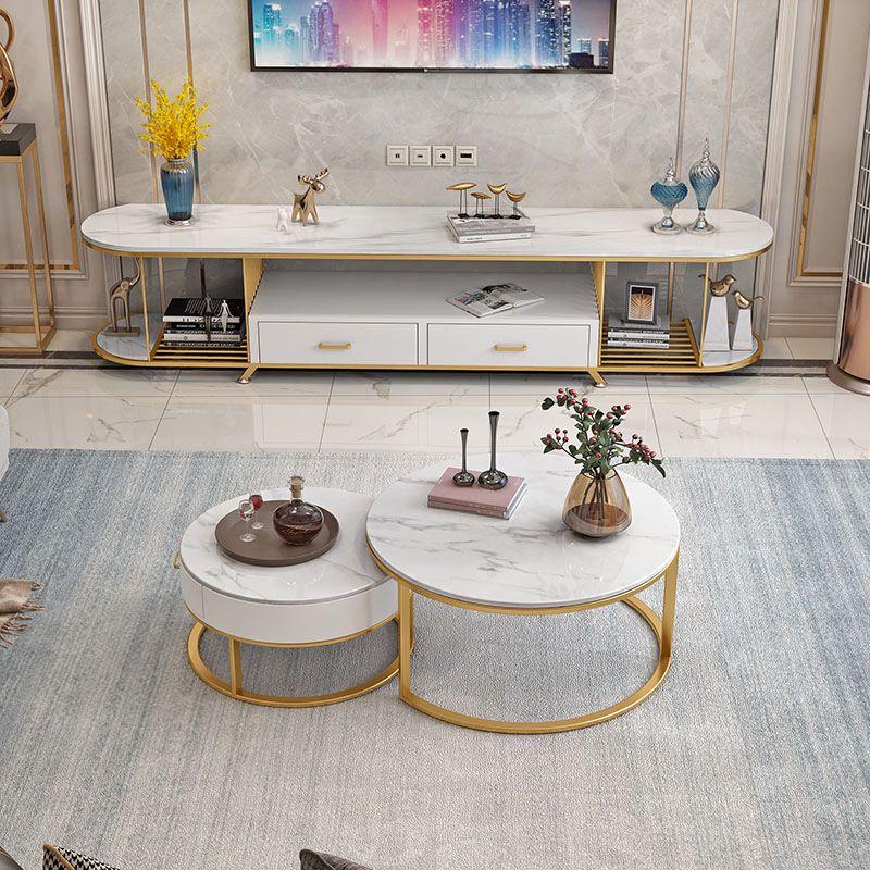 Glam Slate Top TV Media Stand 2-Drawer Media Console with Shelves Clearhalo 'furn' 'furn_tv_stands_entertainment_centers' 'Furniture' 'Living Room Furniture' 'TV Stands & Entertainment Centers' 'TV Stands & Media Storage Furniture' 'tv_stands_entertainment_centers' 1200x1200_90ac3b83-b546-4ba6-88a0-6685496df49d