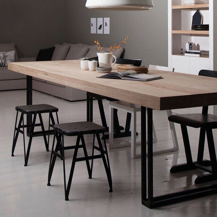 Rectangle Industrial Dining Table Solid Wood Fixed Dinette Table Clearhalo ' dining_table' 'Dining Tables & Seating' 'Dining Tables' 'furn' 'furn_dining_table' 'Furniture' 'furniture_dining_table' 'Kitchen & Dining Furniture' 'kitchen&dining_furn' 'kitchen' 'kitchen_dining_table' 1200x1200_90ae3805-c62a-4b8f-9156-bb6220b8c27a