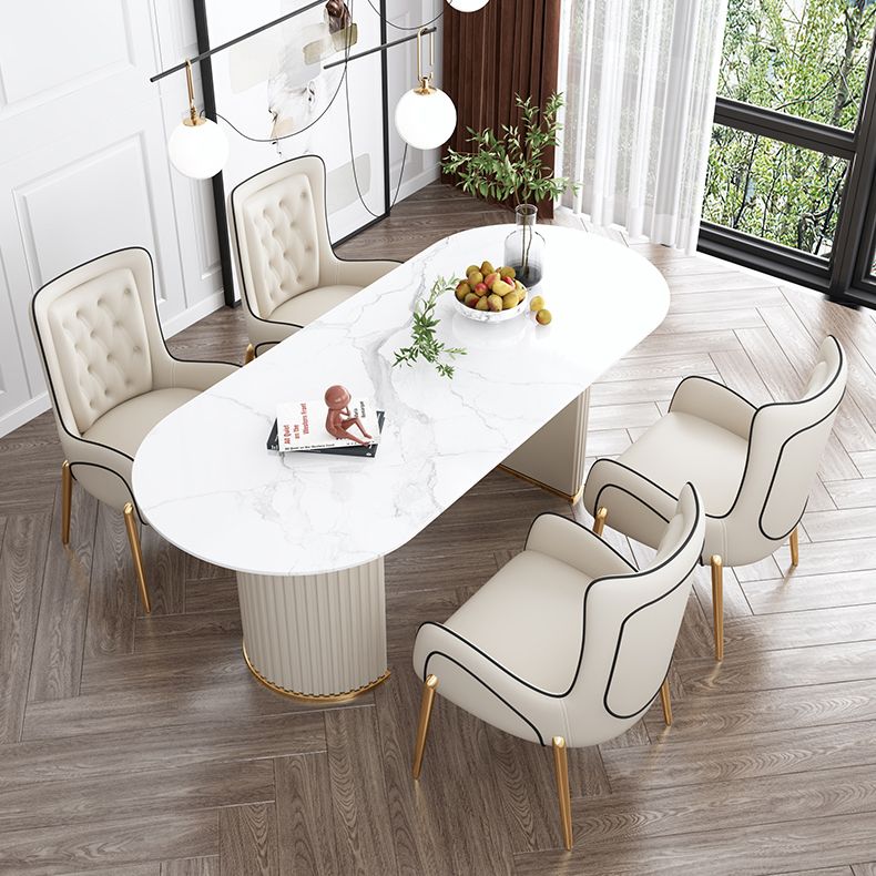 Oval Double Pedestal Contemporary Dining Table White Fixed Table of Sintered Stone Clearhalo ' dining_table' 'Dining Tables & Seating' 'Dining Tables' 'furn' 'furn_dining_table' 'Furniture' 'furniture_dining_table' 'Kitchen & Dining Furniture' 'kitchen&dining_furn' 'kitchen' 'kitchen_dining_table' 1200x1200_90b31b0b-c7ab-4f4e-8727-9185223ef6d6