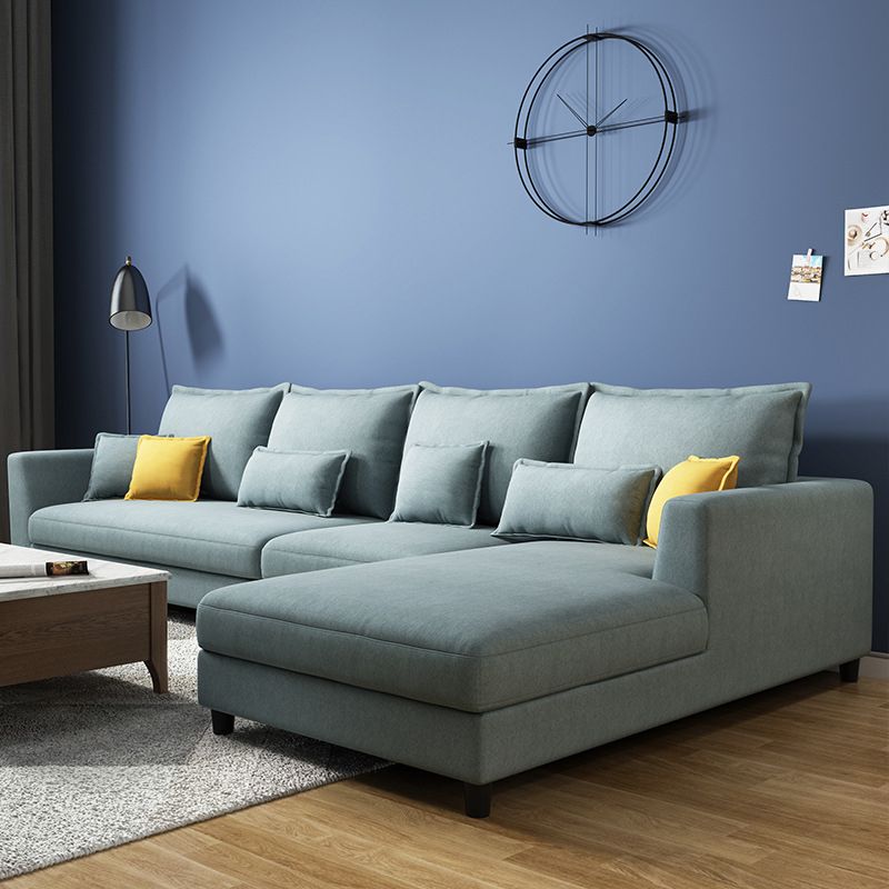 Blue Fabric Sectional with Pillows Modern Style L-shape Sectional Clearhalo 'furn' 'furn_sectionals' 'Furniture' 'Living Room Furniture' 'Sectionals' 1200x1200_90b7ea61-81fd-4386-8ac5-e2e2efdeef15