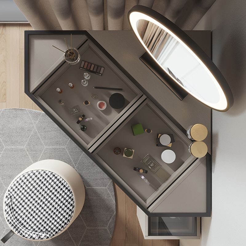 Modern Glass Corner Vanity Table Set 29.53" D 4-Drawer Makeup Vanity Table Clearhalo 'Bedroom Furniture' 'furn' 'furn_makeup_vanities' 'Furniture' 'Makeup Vanities' 'makeup_vanities' 1200x1200_90b83747-cdb9-4287-b317-03f24471e84e