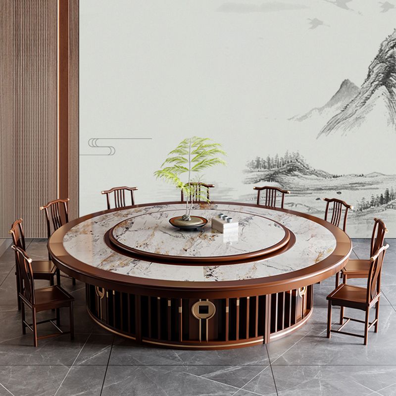 Round Tradition Dining Table for Home Stone Top Dinette Table with Rubberwood Base Clearhalo 'Dining Tables & Seating' 'Dining Tables' 'dining_table' 'furn' 'furn_dining_table' 'Furniture' 'Kitchen & Dining Furniture' 1200x1200_90b8487c-4927-494c-bcf2-2128a4b1d9f5