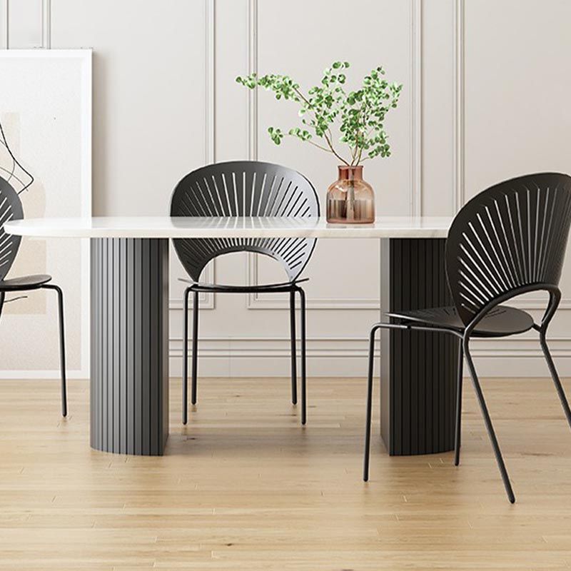 Table à manger en bois massif ovale meubles modernes blancs-noir avec double piédestal pour le bureau