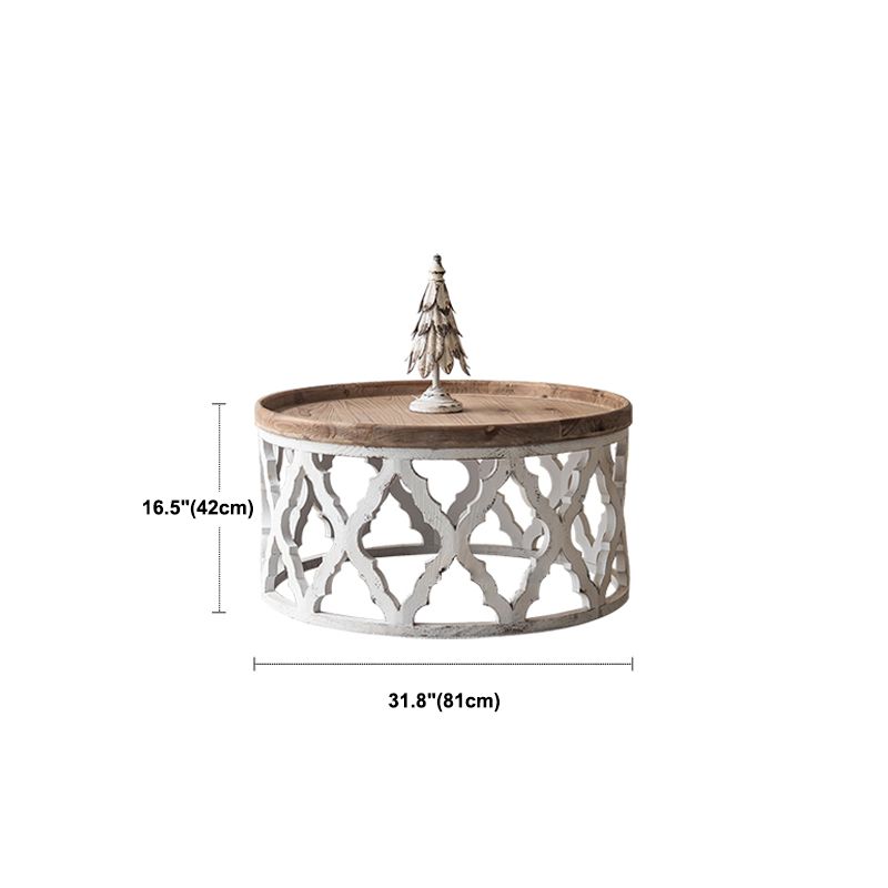French Country Distressed Cocktail Table Wooden Round Top Shape Coffee Table