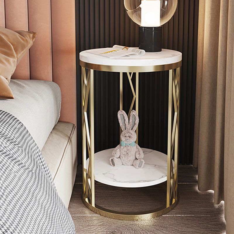 12,65-Zoll großer 2-Shelf-Nachttisch zeitgenössischer Stein-Top-Nachttisch