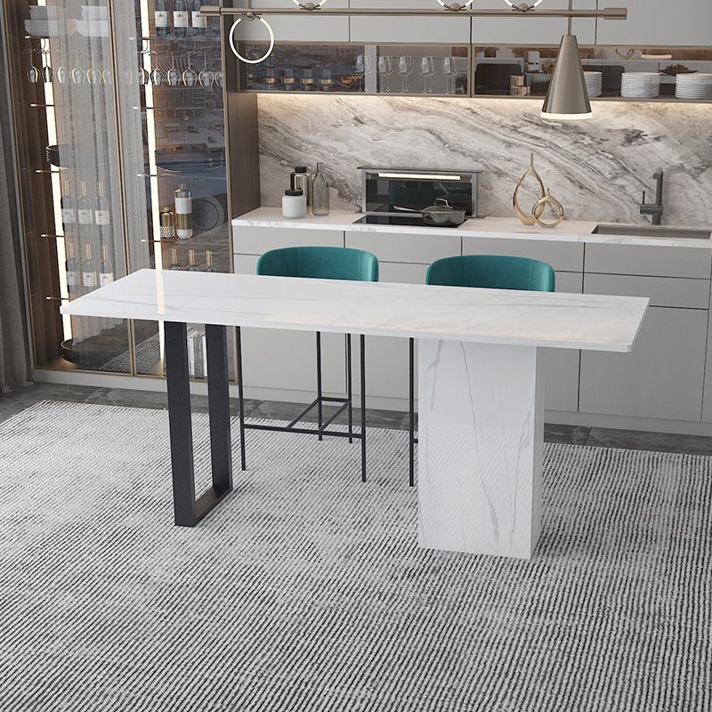 White Stone Rectangle Bar Wine Table Double Pedestal Living Room Bar Dining Table Clearhalo 'Bar Furniture' 'Bar Tables' 'bar_tables' 'furn' 'furn_bar_tables' 'Furniture' 'furniture_bar_tables' 'Kitchen & Dining Furniture' 1200x1200_90c3f3a2-72da-4de5-ae37-650455000f36