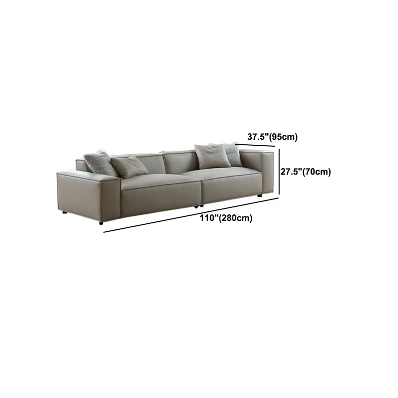 Modern 3/4-seater Leather Sofa Stationary Square Arm Sofa in Gray