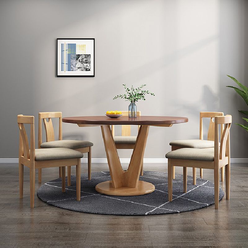 Table à manger ronde en bois moderne, base en bois d'hévéa pour salle à manger