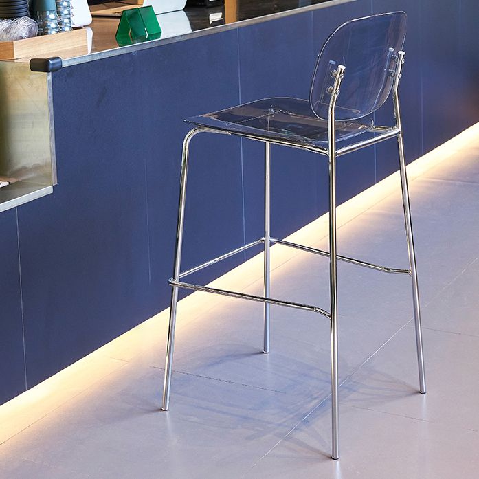Taburete de mostrador con base plateada moderno, reposapiés acrílico rectangular, taburete de altura